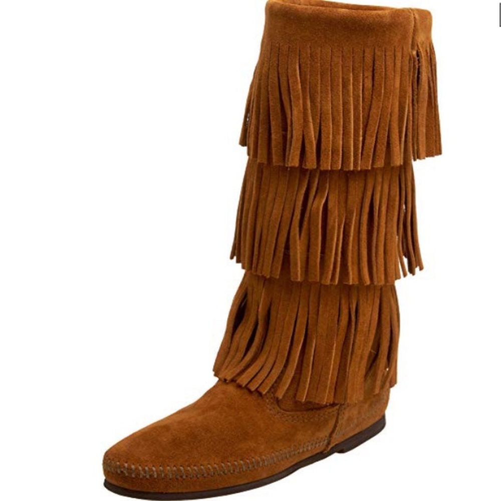 Minnetonka 3-Layer Fringe Calf Hi Boot - Brown